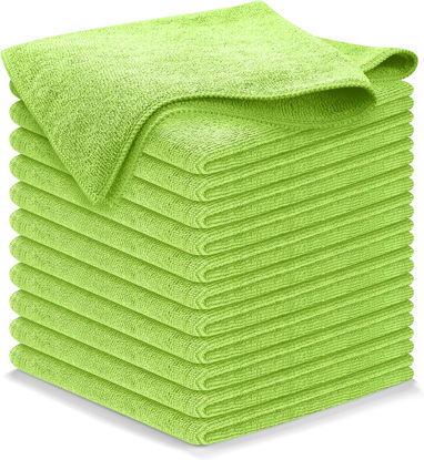 Picture of USANOOKS Microfiber Cleaning Cloth Light Green - 12 Pcs 12.5"x12.5" - High Performance - 1200 Washes, Ultra Absorbent Towels Weave Grime & Liquid for Streak-Free Mirror Shine - Car Washing Cloth