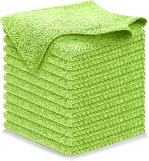Picture of USANOOKS Microfiber Cleaning Cloth Light Green - 12 Pcs 12.5"x12.5" - High Performance - 1200 Washes, Ultra Absorbent Towels Weave Grime & Liquid for Streak-Free Mirror Shine - Car Washing Cloth