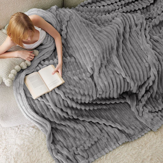 Picture of Bedsure Frost Gray Fleece Blanket for Couch - GentleSoft Cozy Soft Blankets for Women, Cute Small Throws for Girls, 108x90 Inches