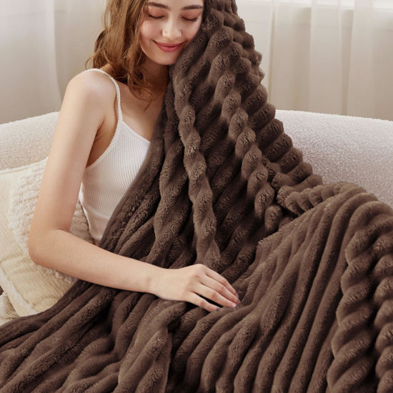 Picture of Bedsure Fondue Fudge Fleece Blanket for Couch - GentleSoft Cozy Soft Blankets for Women, Cute Small Throws for Girls, 50x60 Inches