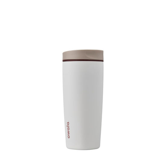 Picture of Owala SmoothSip Slider Insulated Stainless Steel Coffee Tumbler, Reusable Iced Coffee Cup, Hot Coffee Travel Mug, BPA Free 20 oz, Tan/White (Vanilla Bean)