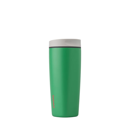 Picture of Owala SmoothSip Slider Insulated Stainless Steel Coffee Tumbler, Reusable Iced Coffee Cup, Hot Coffee Travel Mug, BPA Free 20 oz, Grey/Green (Sour Apple)