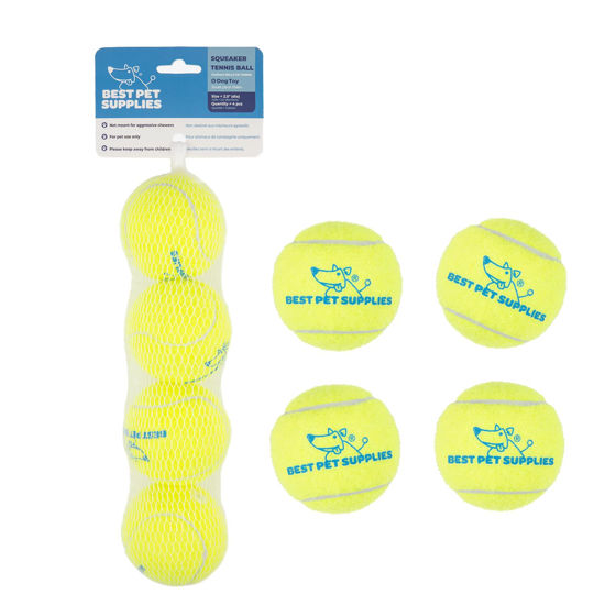 Picture of Best Pet Supplies Squeaky Tennis Toys for Dogs, 4-Pack, Heavy-Duty Interactive Pet Toys for Throwing and Fetching, Supports Exercise and Natural Behavior Training, Durable - Small