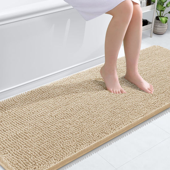 Picture of OLANLY Bathroom Rugs 70x24, Extra Soft Absorbent Chenille Bath Rugs, Rubber Backing Quick Dry, Machine Washable Bath Mats for Bathroom Floor, Tub and Shower, Home Decor Accessories, Beige