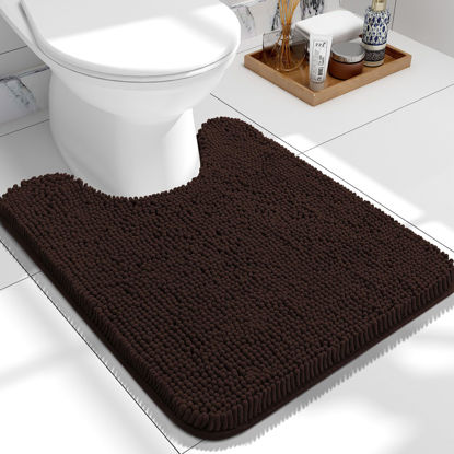 Picture of OLANLY Toilet Rugs U-Shaped 24x20, Extra Soft Absorbent Chenille Contour Bathroom Rugs for Toilet, Dry Quickly, Machine Washable, Non-Slip Toilet Bath Mat, Brown