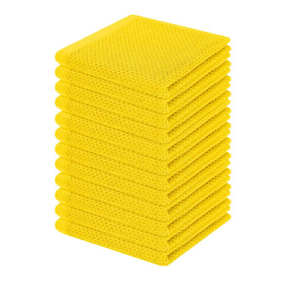 Picture of Homaxy 100% Cotton Waffle Weave Kitchen Dish Cloths, Ultra Soft Absorbent Quick Drying Dish Towels, 12 x 12 Inches, 12-Pack, Yellow