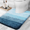 Picture of OLANLY Luxury Toilet Rugs U-Shaped 24x20, Extra Soft and Absorbent Microfiber Bathroom Rugs, Non-Slip Plush Shaggy Bath Mat, Machine Wash Dry, Contour Bathroom Mats for Toilet Base, Peacock Blue