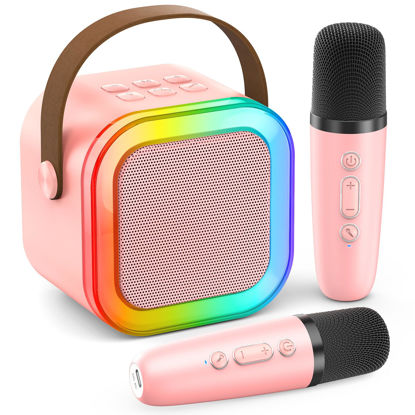 Picture of Karaoke Machine for Kids Adults, Portable Bluetooth Mini Karaoke Microphone Singing Speaker with 2 Mic and Light,Toys for All Smartphones,Birthday, Family,Home Party (Pink)