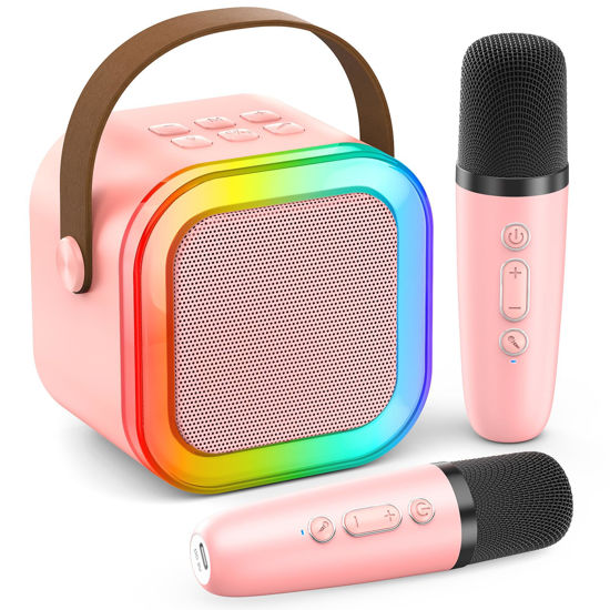 Picture of Karaoke Machine for Kids Adults, Portable Bluetooth Mini Karaoke Microphone Singing Speaker with 2 Mic and Light,Toys for All Smartphones,Birthday, Family,Home Party (Pink)