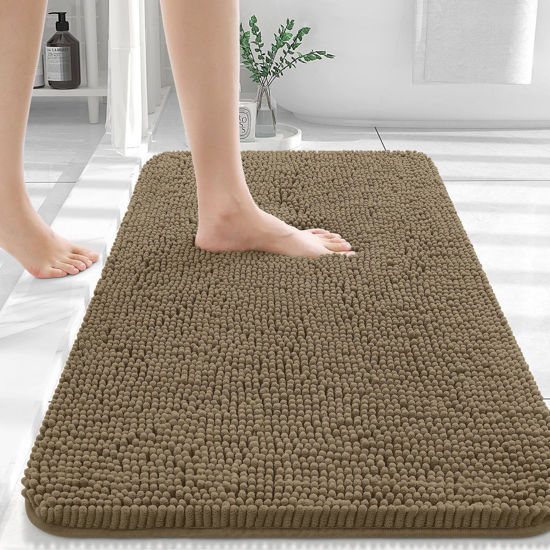 Picture of OLANLY Bathroom Rugs 36x24, Extra Soft Absorbent Chenille Bath Rugs, Rubber Backing Quick Dry, Machine Washable Bath Mats for Bathroom Floor, Tub and Shower, Home Decor Accessories, Tan