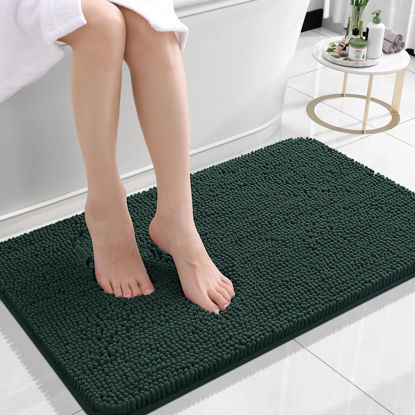 Picture of OLANLY Bathroom Rugs 24x16, Extra Soft Absorbent Chenille Bath Rugs, Rubber Backing Quick Dry, Machine Washable Bath Mats for Bathroom Floor, Tub and Shower, Home Decor Accessories, Blackish Green