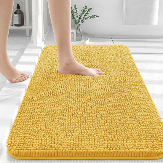 Picture of OLANLY Bathroom Rugs 36x24, Extra Soft Absorbent Chenille Bath Rugs, Rubber Backing Quick Dry, Machine Washable Bath Mats for Bathroom Floor, Tub and Shower, Home Decor Accessories, Yellow