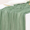 Picture of Socomi Fall Thanksgiving Table Runner Cheesecloth Table Runner Sage Green 120 inch 10FT Boho Rustic Gauze Table Runner for Wedding Party Baby Shower Fall Decor 6pcs