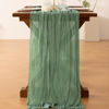 Picture of Socomi Fall Thanksgiving Table Runner Cheesecloth Table Runner Sage Green 120 inch 10FT Boho Rustic Gauze Table Runner for Wedding Party Baby Shower Fall Decor 6pcs