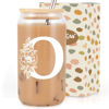 Picture of Coolife Initial Glass Cup, Monogrammed Gifts for Women, 16 oz Glass Cups w/Lids Straws, Iced Coffee, Smoothie Beer Glass Tumbler w/Straw Lid, Personalized Christmas, Birthday Gifts for Her Mom Friend