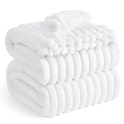 Picture of Bedsure King Throw Blanket for Couch - GentleSoft Cozy Soft Blankets for Women, Cute Small Fleece Throws for Girls, White, 108x90 Inches