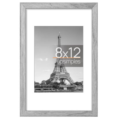Picture of upsimples 8x12 Picture Frame, Display Pictures 6x8 with Mat or 8x12 Without Mat, Wall Hanging Photo Frame, Gray, 1 Pack