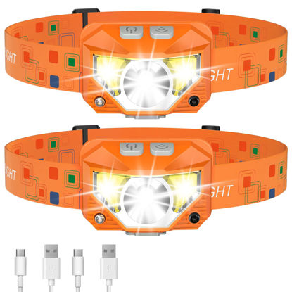 Picture of LHKNL Headlamp Flashlight,1200 Lumen Ultra-Light Bright LED Rechargeable Headlight with White Red Light,2-Pack Waterproof Motion Sensor Head Lamp,8 Mode for Outdoor Camping Running Fishing- Orange