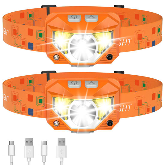Picture of LHKNL Headlamp Flashlight,1200 Lumen Ultra-Light Bright LED Rechargeable Headlight with White Red Light,2-Pack Waterproof Motion Sensor Head Lamp,8 Mode for Outdoor Camping Running Fishing- Orange