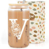 Picture of Coolife Initial Glass Cup, Monogrammed Gifts for Women, 16 oz Glass Cups w/Lids Straws, Iced Coffee, Smoothie Beer Glass Tumbler w/Straw Lid, Personalized Christmas, Birthday Gifts for Her Mom Friend