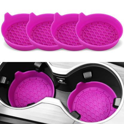 Picture of SINGARO Car Cup Holder Coaster, Silicone Cup Holder Insert, Universal Non-Slip Cup Holders, Car Accessories Interior for Women and Man 4 Pack Purple