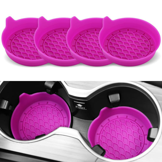 Picture of SINGARO Car Cup Holder Coaster, Silicone Cup Holder Insert, Universal Non-Slip Cup Holders, Car Accessories Interior for Women and Man 4 Pack Purple