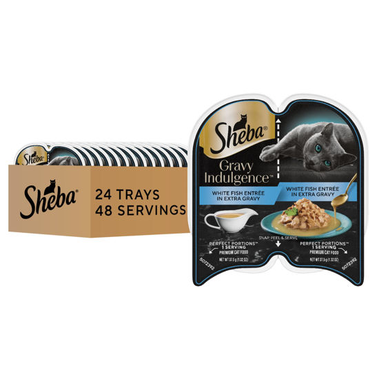 Picture of Sheba Gravy Indulgence Adult Wet Cat Food White Fish Entree in Extra Gravy, 2.6 oz. Twin-Pack Trays (24 Count, 48 Servings)