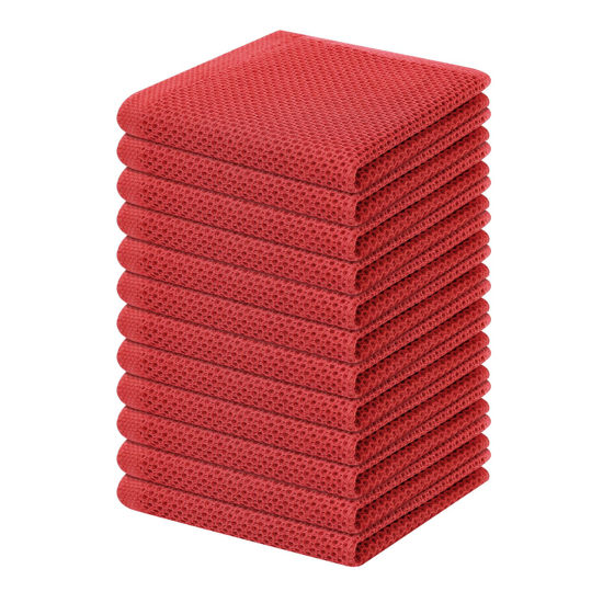 Picture of Homaxy 100% Cotton Waffle Weave Kitchen Dish Cloths, Ultra Soft Absorbent Quick Drying Dish Towels, 12 x 12 Inches, 12-Pack, Brick Red