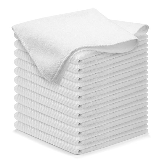 Picture of USANOOKS Microfiber Cleaning Cloth - White - 12Pcs (12.5x12.5 inch) High Performance - 1200 Washes, Ultra Absorbent Car Towel Traps Grime & Liquid for Streak-Free Mirror Shine - Car Washing Cloth