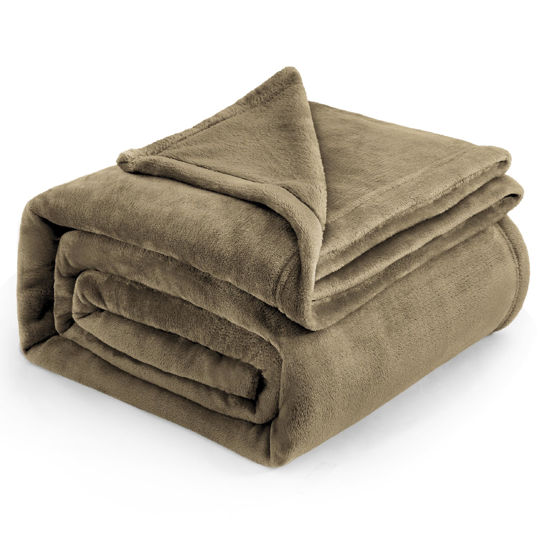 Picture of Bedsure Fleece Blanket Queen Blanket Camel - Bed Blanket Soft Lightweight Plush Fuzzy Cozy Luxury Microfiber, 90x90 inches