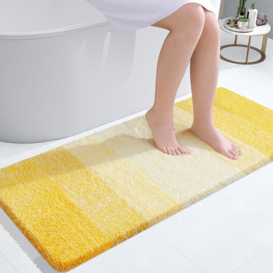 Picture of OLANLY Bathroom Rug Mat 44x24, Extra Soft and Absorbent Microfiber Bath Rugs, Non-Slip Plush Shaggy Bath Carpet Runner, Machine Wash Dry, Bath Mats for Bathroom Floor, Tub and Shower, Yellow
