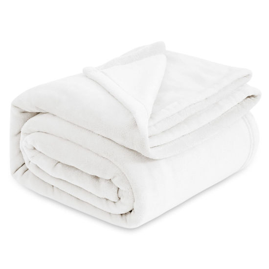 Picture of Bedsure Fleece Blanket California King White - Lightweight Plush Fuzzy Cozy Soft Bed Blanket, 102x96 inches
