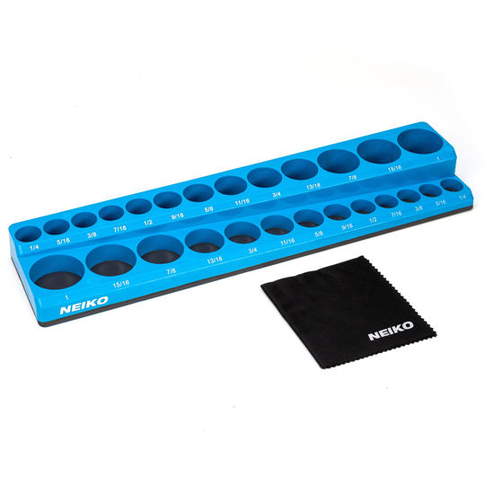 Picture of NEIKO 03972A Magnetic Socket Holder, 3/8” Drive, 1/4” to 1” SAE, Shallow & Deep Sockets Tray, Standard Socket Set Organizer, Socket Organizers for Toolboxes Trays, Scratch Free, High Visibility