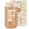 Picture of Coolife Initial Glass Cup, Monogrammed Gifts for Women, 16 oz Glass Cups w/Lids Straws, Iced Coffee, Smoothie Beer Glass Tumbler w/Straw Lid, Personalized Christmas, Birthday Gifts for Her Mom Friend