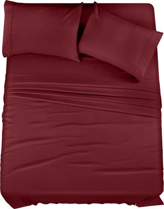 Picture of Utopia Bedding King Bed Sheets Set - 4 Piece Bedding - Brushed Microfiber - Shrinkage and Fade Resistant - Easy Care (King, Burgundy)