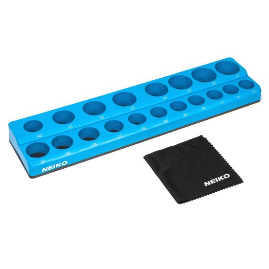 Picture of NEIKO 03975A Magnetic Socket Holder, 1/2” Drive, 10mm-27mm, Shallow & Deep Sockets Tray, Metric Socket Set Organizer, Socket Organizers for Toolboxes Trays, Scratch Free Mounting, High Visibility