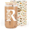 Picture of Coolife Initial Glass Cup, Monogrammed Gifts for Women, 16 oz Glass Cups w/Lids Straws, Iced Coffee, Smoothie Beer Glass Tumbler w/Straw Lid, Personalized Christmas, Birthday Gifts for Her Mom Friend
