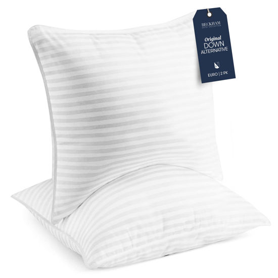 Picture of Beckham Hotel Collection Euro Size Throw Pillows (Set of 2), 26 x 26 Down Alternative Pillow Insert for Bed, Couch, and Sofa