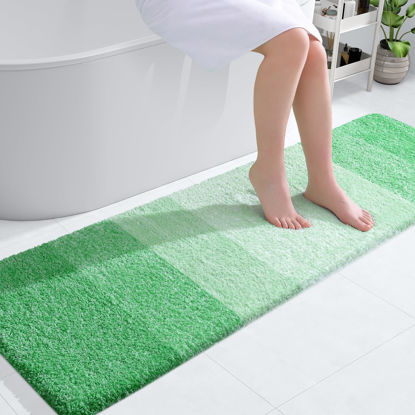 Picture of OLANLY Bathroom Rug Mat 59x17, Extra Soft and Absorbent Microfiber Bath Rugs, Non-Slip Plush Shaggy Bath Carpet, Machine Wash Dry, Bath Mats for Bathroom Floor, Tub and Shower, Green
