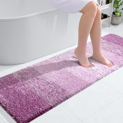 Picture of OLANLY Bathroom Rug Mat 59x17, Extra Soft and Absorbent Microfiber Bath Rugs, Non-Slip Plush Shaggy Bath Carpet, Machine Wash Dry, Bath Mats for Bathroom Floor, Tub and Shower, Pinkish-Purple