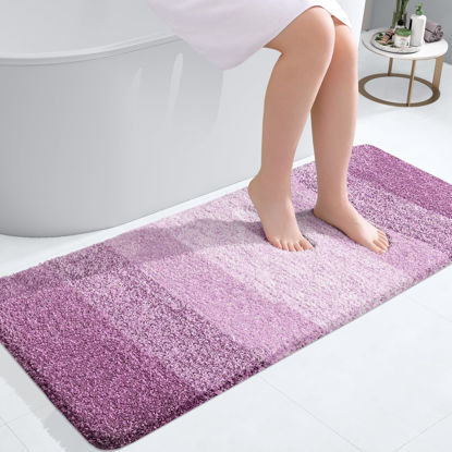 Picture of OLANLY Bathroom Rug Mat 47x20, Extra Soft and Absorbent Microfiber Bath Rugs, Non-Slip Plush Shaggy Bath Carpet Runner, Machine Wash Dry, Bath Mats for Bathroom Floor, Tub and Shower, Pinkish-Purple