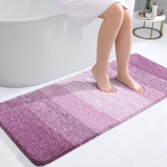 Picture of OLANLY Bathroom Rug Mat 47x20, Extra Soft and Absorbent Microfiber Bath Rugs, Non-Slip Plush Shaggy Bath Carpet Runner, Machine Wash Dry, Bath Mats for Bathroom Floor, Tub and Shower, Pinkish-Purple