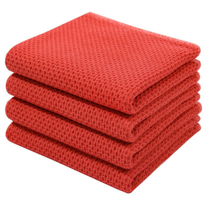 Picture of Homaxy 100% Cotton Waffle Weave Kitchen Dish Towels, Ultra Soft Absorbent Quick Drying Cleaning Towel, 13x28 Inches, 4-Pack, Brick Red