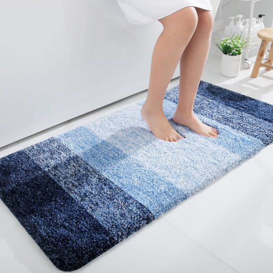 Picture of OLANLY Bathroom Rug Mat 44x24, Extra Soft and Absorbent Microfiber Bath Rugs, Non-Slip Plush Shaggy Bath Carpet Runner, Machine Wash Dry, Bath Mats for Bathroom Floor, Tub and Shower, Navy