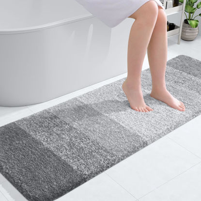 Picture of OLANLY Bathroom Rug Mat 59x20, Extra Soft and Absorbent Microfiber Bath Rug, Non-Slip Plush Shaggy Bath Carpet Runner, Machine Wash Dry, Bath Mat for Bathroom Floor, Tub and Shower, Light Grey
