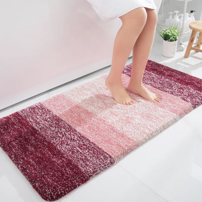 Picture of OLANLY Bathroom Rug Mat 44x24, Extra Soft and Absorbent Microfiber Bath Rugs, Non-Slip Plush Shaggy Bath Carpet Runner, Machine Wash Dry, Bath Mats for Bathroom Floor, Tub and Shower, Red
