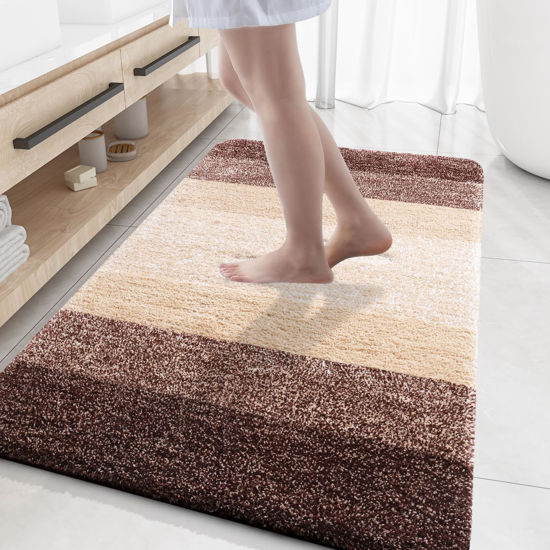 Picture of OLANLY Bathroom Rug Mat 59x35, Extra Soft and Absorbent Microfiber Bath Rugs, Non-Slip Plush Shaggy Bath Carpet, Machine Wash Dry, Bath Mats for Bathroom Floor, Tub and Shower, Brown