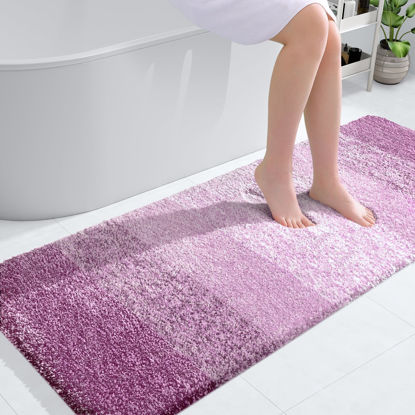 Picture of OLANLY Bathroom Rug Mat 54x24, Extra Soft and Absorbent Microfiber Bath Rugs, Non-Slip Plush Shaggy Bath Carpet, Machine Wash Dry, Bath Mats for Bathroom Floor, Tub and Shower, Pinkish-Purple