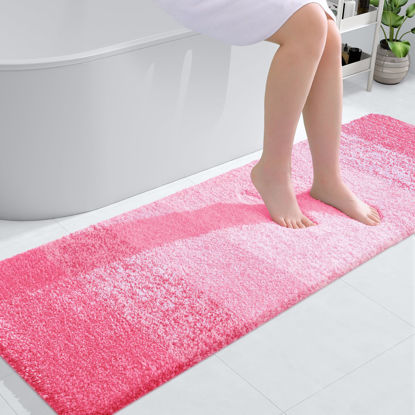 Picture of OLANLY Bathroom Rug Mat 59x20, Extra Soft and Absorbent Microfiber Bath Rugs, Non-Slip Plush Shaggy Bath Carpet Runner, Machine Wash Dry, Bath Mats for Bathroom Floor, Tub and Shower, Pink