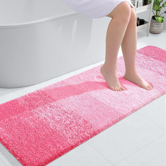 Picture of OLANLY Bathroom Rug Mat 59x20, Extra Soft and Absorbent Microfiber Bath Rugs, Non-Slip Plush Shaggy Bath Carpet Runner, Machine Wash Dry, Bath Mats for Bathroom Floor, Tub and Shower, Pink